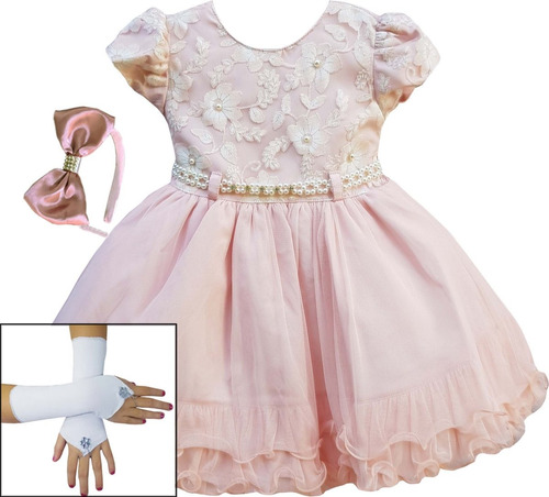 Vestido Infantil Realeza Rose Salmão E Rosa Azul Luxo