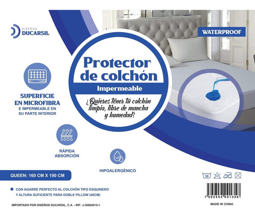 Imagen 3 de 4 de Protector De Colchón Impermeable Ducarsil Queen