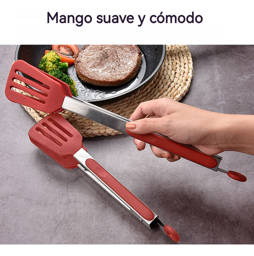 3 Pinzas De Cocina Con Espátula De Silicona Antiadherente