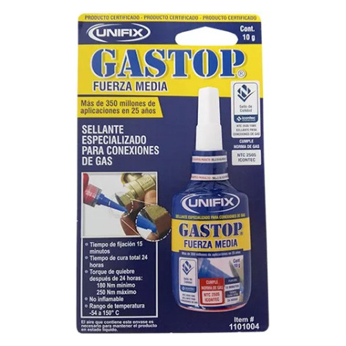 Pegante Conexiones Gas Gastop Original Fuerza Media 10 Gr