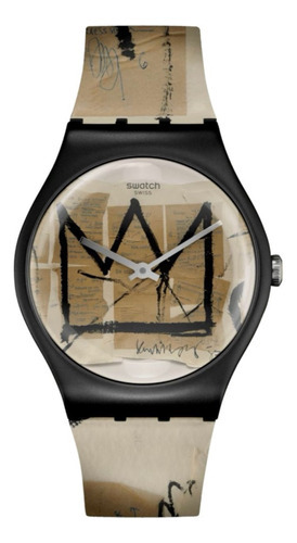 Reloj Swatch Untitled By Jean-michel Basquiat De Silicona Su Color de la malla Beige Color del bisel Negro Color del fondo Beige