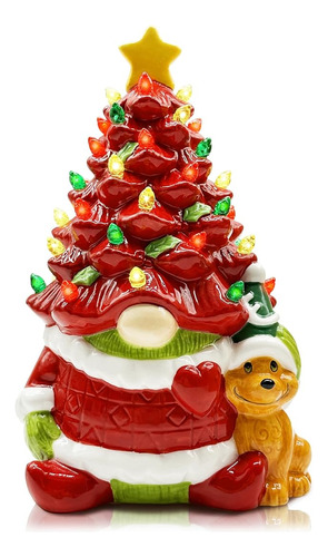 Gnomo De Ceramica Decoraciones De Navidad Gnomo Rojo Ilumina