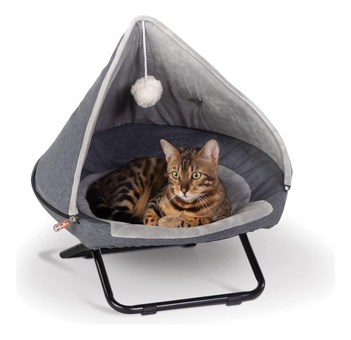 K&h Pet Products Cuna Elevada Con Capucha, Gris, Pequeña, 19