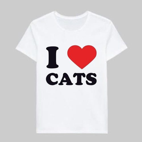 Remera I Love Cats 100% Alogodón Estampado Serigrafía