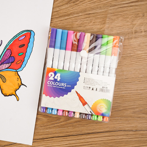 Canetas Ponta Dupla Brush Pen Kit 24 Cores Desenho Colorir