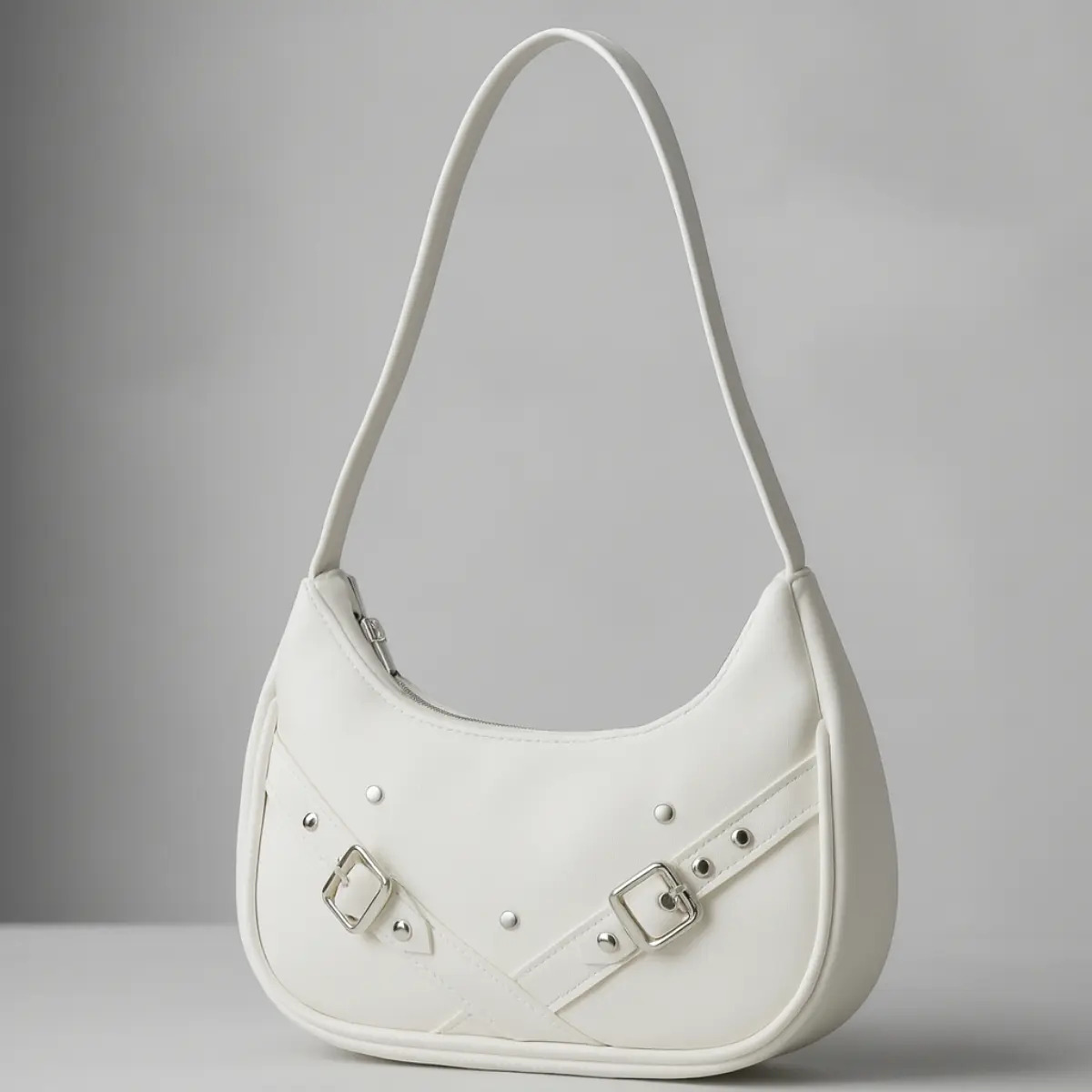 Cartera Mujer Mini Bag Cuero Eco Baguette Salidas Hebilla Acabado De Los Herrajes Blanco Color Blanco Correa De Hombro Blanco Diseño De La Tela Lisa