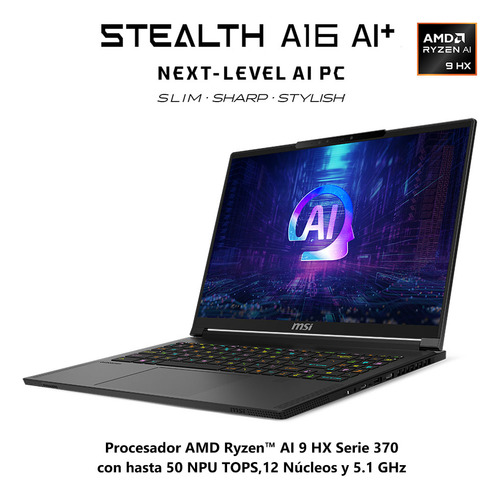 Laptop Gaming Msi Stealth 16 Ai+ R9 Hx 370 32gb 1tb W11 Negro