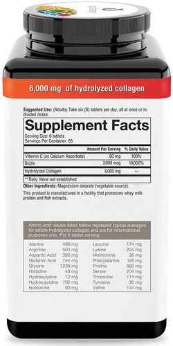 Vitamina Colágeno + Biotin 390 Tabletes - Youtheory Collagen