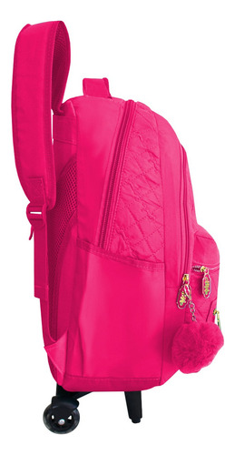 Mochila Juvenil Notebook De Rodinhas Unicórnio Matelassê Cor Rosa