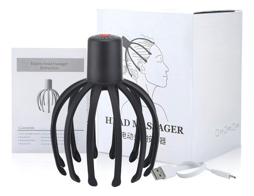 Massageador Elétrico Sem Fio Cabeça Relaxante 3 Velocidades Cor Preto USB