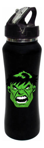 Termo Pitillo Hulk Cara Avengers Botilito Aluminio Negro