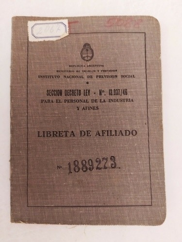 Libreta Del Afiliado Peronista 1951