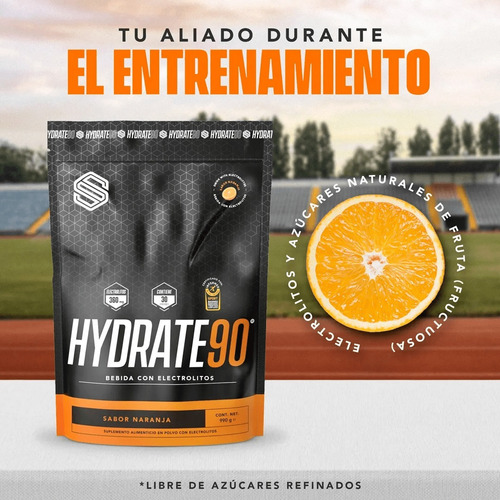 Eléctrolitos Y Rehidratente Hydrate 90 Ss, 30 Porciones 990g Sabor Naranja