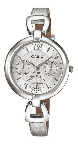 Reloj Mujer Casio Ltpe401l-7a Malla Cuero Plateado