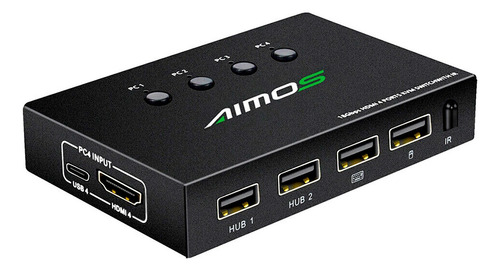 Switch Kvm Aimos Hdmi 4k De 4 Puertos Usb-c +4 Set De Cables