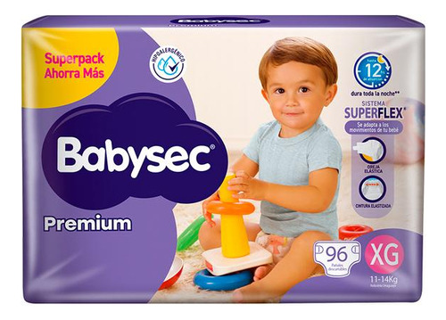 Pañales Babysec Premium Talle Extra Grande X96 Unidades