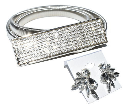 Pack Cinturón Elastizado Tresher Strass + Aros Piedra Surt. Plateado Lisa Único