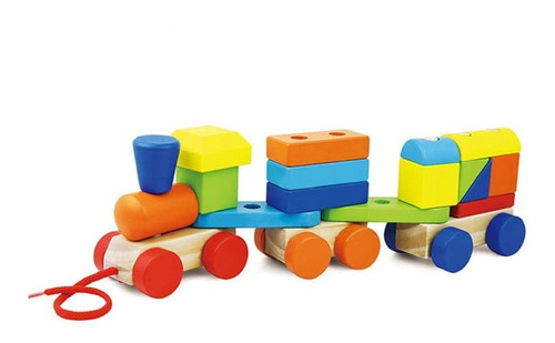 Imagen 3 de 10 de Acool Tren De Arrastre Madera Ensarte Didactico Ac7621 Full