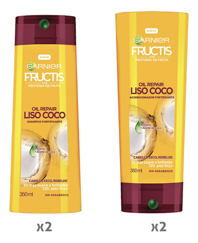 Pack Frutis Oil Repair Liso 2 Shampoo 350ml +2 Bálsamo 350ml