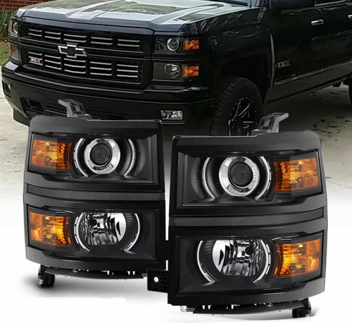 Par Faros Lupa Chevrolet Cheyenne Silverado 2014 2015 Negros