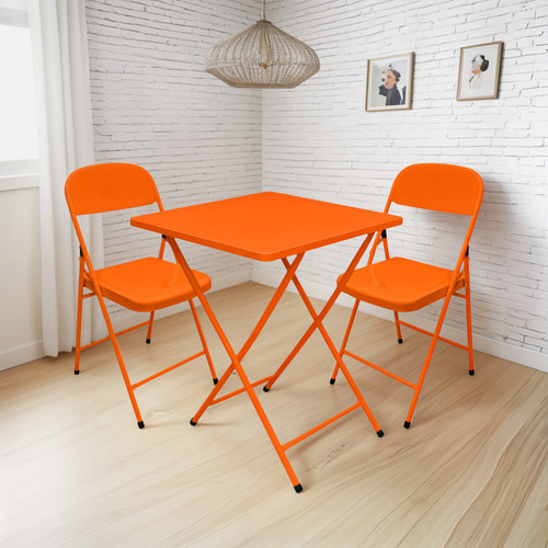 Conjunto De Mesa De Bar C/ 2 Cadeiras Dobráveis Em Aço Ferro