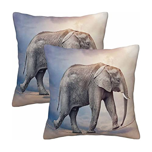 Fundas De Almohada De Elefante, Juego De 2, 18 X 18 Pul...