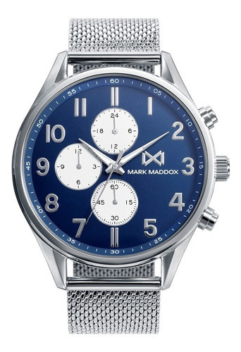 Reloj Mark Maddox Hombre De Lujo En Acero Hm0107-35 Color De La Correa Plateado Color Del Bisel Plateado Color Del Fondo Azul