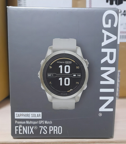 Reloj solar Garmin Fenix 7s Pro con zafiro dorado y arena, 42 mm, caja de arena, pulsera de arena, bisel dorado, diseño de pulsera de malla