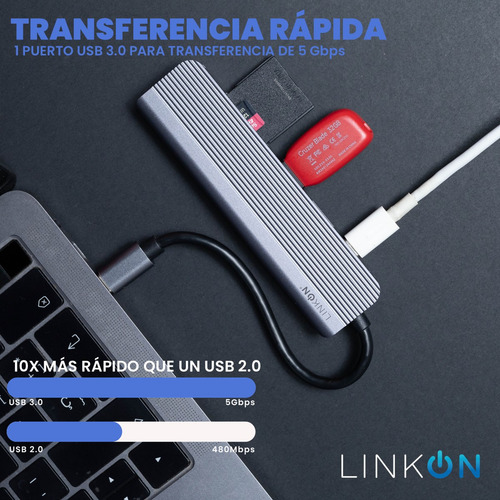 Hub Adaptador Usb Tipo C 6 En 1 Para Mac Macbook Windows Gris Claro