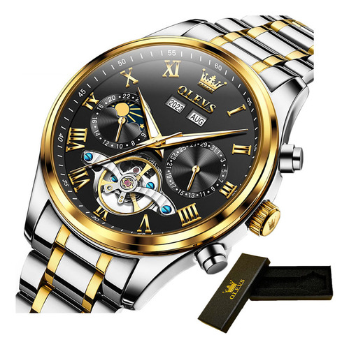 Reloj Mecánico Olevs Tourbillon Luminous Para Hombre Color Del Fondo Silver Golden Black