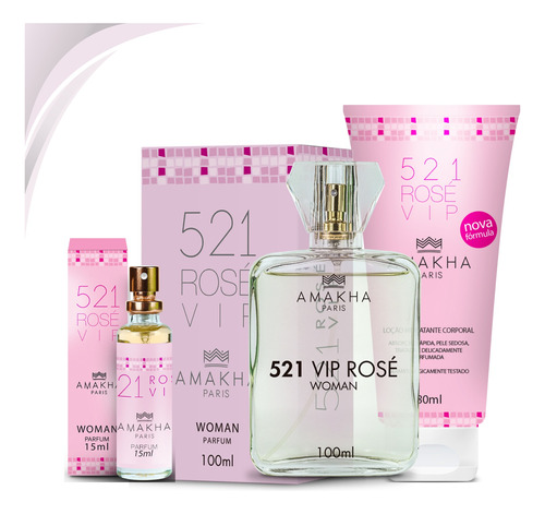 Perfumes + Hidratante 521 Vip Rose Feminino Amakha Promoção