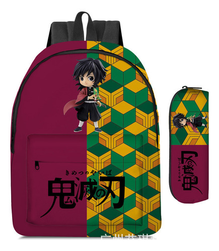 Kimetsu No Yaiba Mochila Impresa Más Vendida 2 Piezas .f