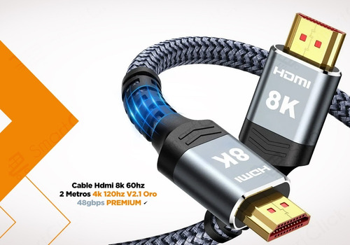 Imagen 7 de 10 de Cable Hdmi 8k 60hz 2 Metros 4k 120hz V2.1 Oro 48gbps Premium