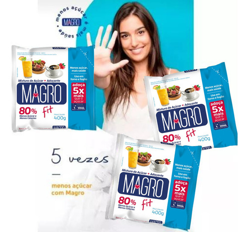 Açúcar Magro Com Sacarose Reduz Calorias 400g - Kit Com 10