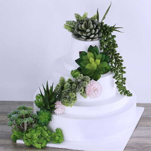 6 Suculentas Falsas Sin Macetas, Colores Verdes, Artificiale