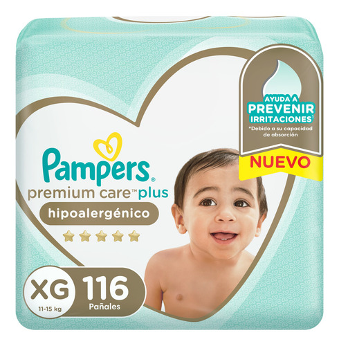 Pampers Premium Care Xg 58 unid - Combo 2 Paq (116 Pañales) Tamaño Extra grande (XG)