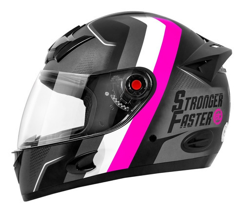 Capacete Moto Fechado Integral Stronger Faster Fosco Etceter Cor Cinza/Rosa Tamanho do capacete 62
