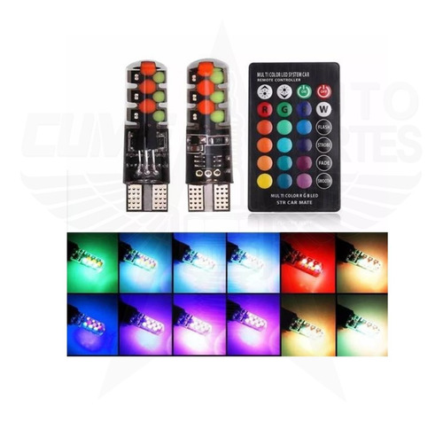 Foco Led T10 Pellizco Rgb Estrobo Control Remoto 1 Par