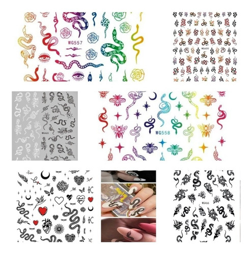 Stickers Adhesivos Serpientes Modelos Surtidos X6u Deco Nail