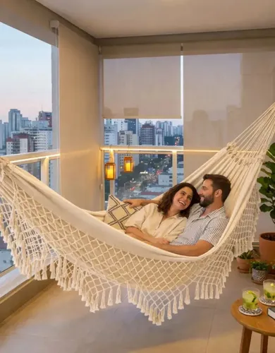 Rede de Dormir Descanso Balanço Casal Resistente Cor Bege Crua
