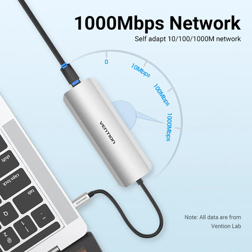 Hub Usb Multipuerto Vention - 9 En 1 - Usb C A Hdmi + Rj45 + 3 Puertos Usb 3.0 + Lector De Tarjetas Sd Tf+ Aux 3.5 + Pd 100w Usb C - 4k - Carcasa Aluminio - 15 Cm - Para Pc / Mac / Laptop - Tolhb