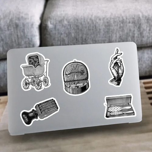 Set 60 Stickers Mundo Vintage Blanco Y Negro Scrapbooking