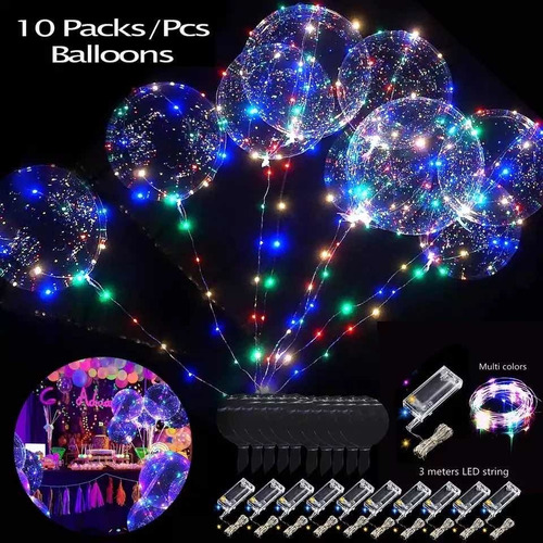 10 Globos Burbuja Cristal Con Luz Transparente Led Luminoso 