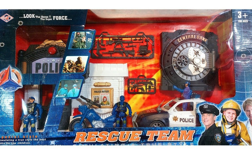 Set De Rescate Rescue Team Policía Auto Y Estación Jretro