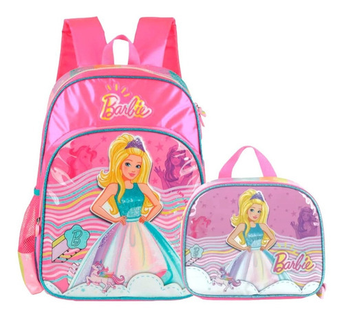 Mochila Infantil Barbie Princesa Costas G Lancheira Meninas Cor Rosa