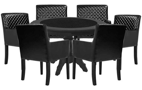 Mesa De Jogos Montreal Preto Com 6 Cadeiras Preto- Gran Belo
