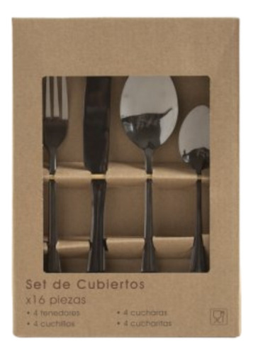 Sets De Cubiertos Premium X 16 Unidades - Lisboa Brillante Color Negro