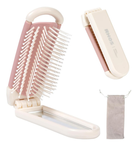 Rhos Cepillo Plegable Con Espejo Para Mujeres, Mini Cepillo