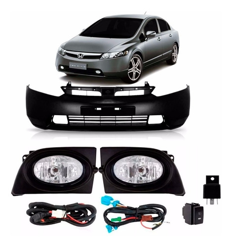 Parachoque New Civic 2006 A 2008 Com Kit Farois De Milha