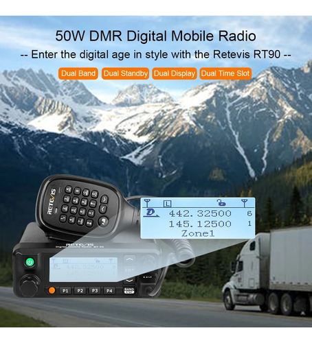Rt90 Radioaficionado Móvil Dmr De Doble Banda Gps Retevis